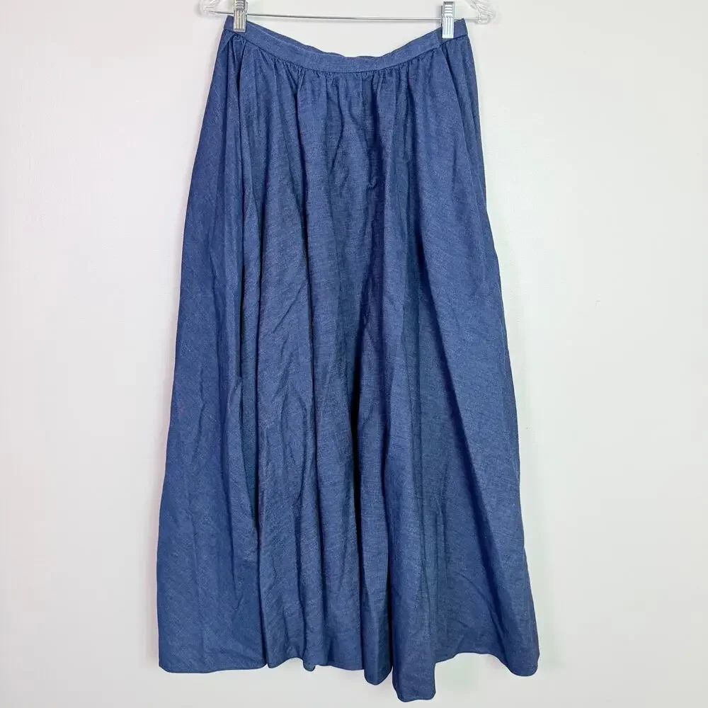 Vintage 90s Donna Karen New York Chambray Full Sweep Maxi Skirt Women's 10 USA - Picture 1 of 13